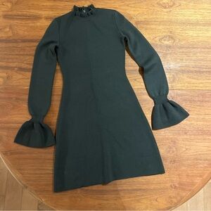 Wilfred Green Long Flared Sleeve Merino Wool Mini Dress